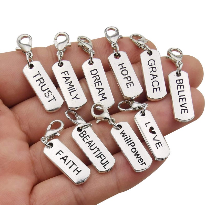 WOCRAFT 20pcs Craft Supplies Handmade Inspiration Words Dangle Charms Pendant with Lobster Clasp for Jewelry Making Accessory Fit Floating Locket Charms Necklaces (M338) - Image 3